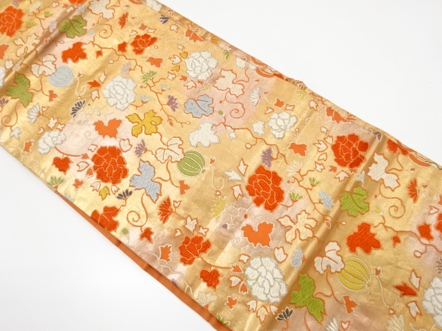 鬼灯に牡丹模様織り出し名古屋帯